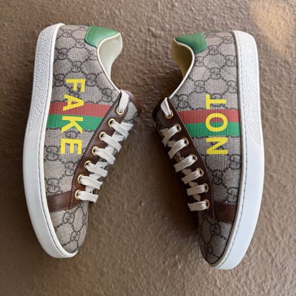 GUCCI Ace Supreme Leather Fake Not Canvas Print Sneaker Women's Brown EU 37 - Picture 3 of 12